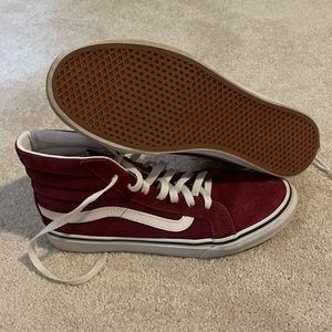 Maroon high-top Vans